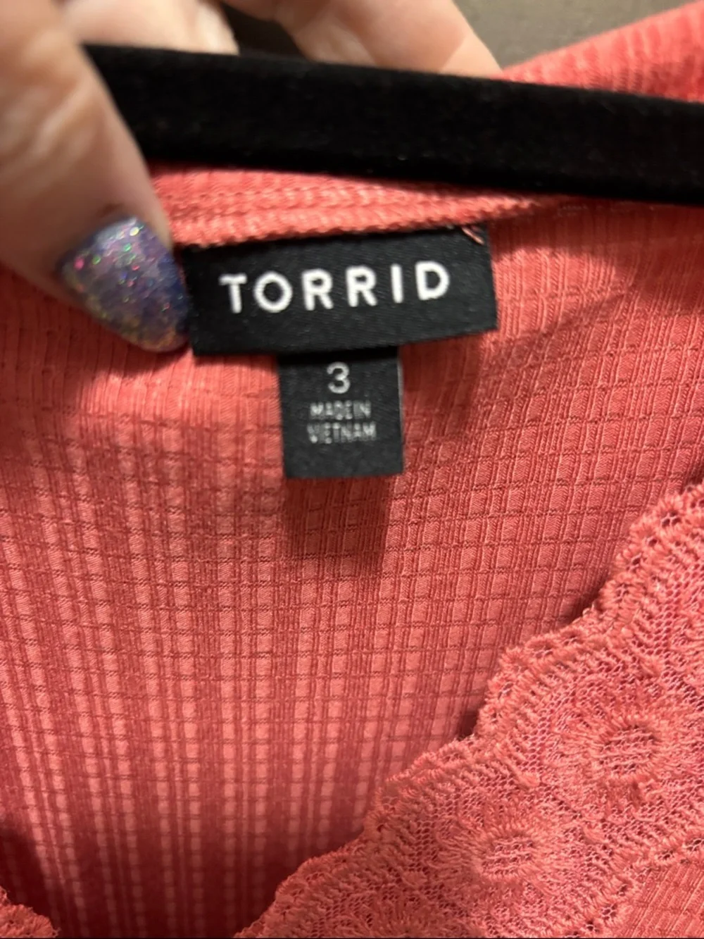 torrid Coral Lace-Trim V-Neck Tunic Top - Picture 2 of 4
